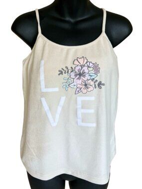 🌸4/$20🌸 La Vie en Rose Cream Floral “LOVE” Tank w/ Built-In Bra | Lounge Cami